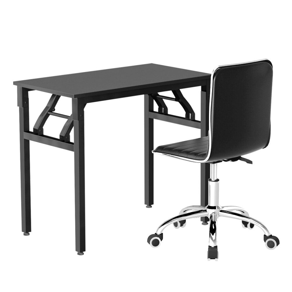 Hudson Foldable Computer Desk and Office Chair Set – Black – 80 cm