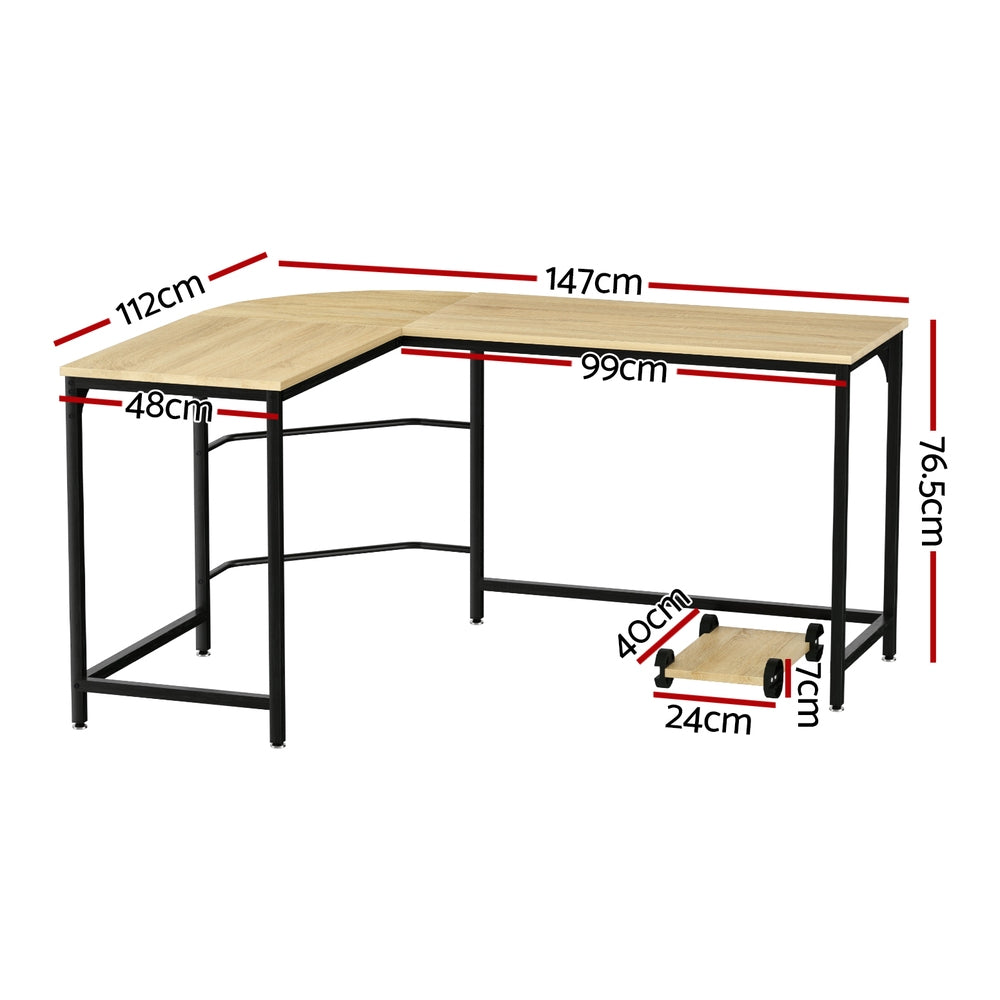 Meridian L-Shaped Computer Desk – Oak – 147 cm