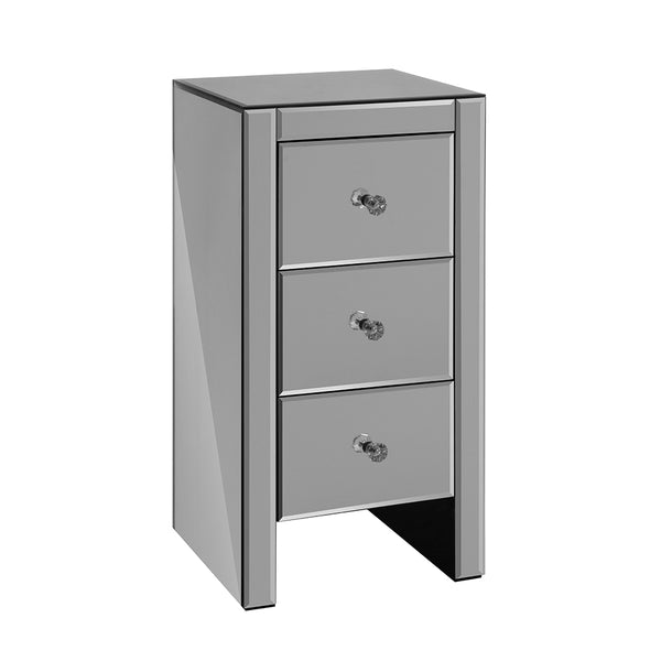 Artiss Bedside Table 3 Drawers Mirrored - QUENN Grey