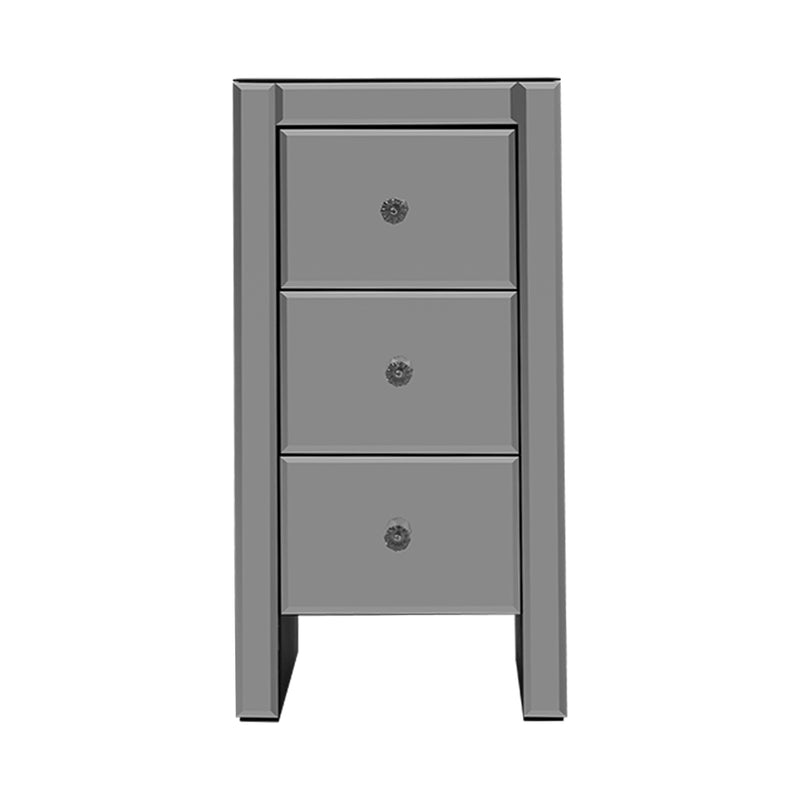 3 Drawer Mirrored Bedside Table - Grey