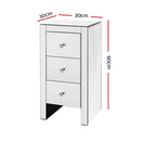 3 Drawer Bedside Table Mirrored - Silver