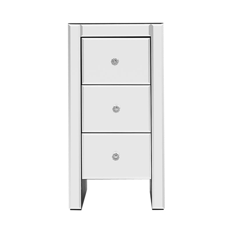 3 Drawer Bedside Table Mirrored - Silver