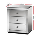 3 Drawers Mirrored Bedside Table - Grey