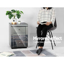 3 Drawers Mirrored Bedside Table - Grey