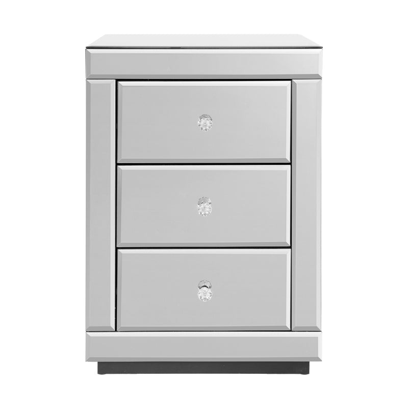 3 Drawers Mirrored Bedside Table - Silver