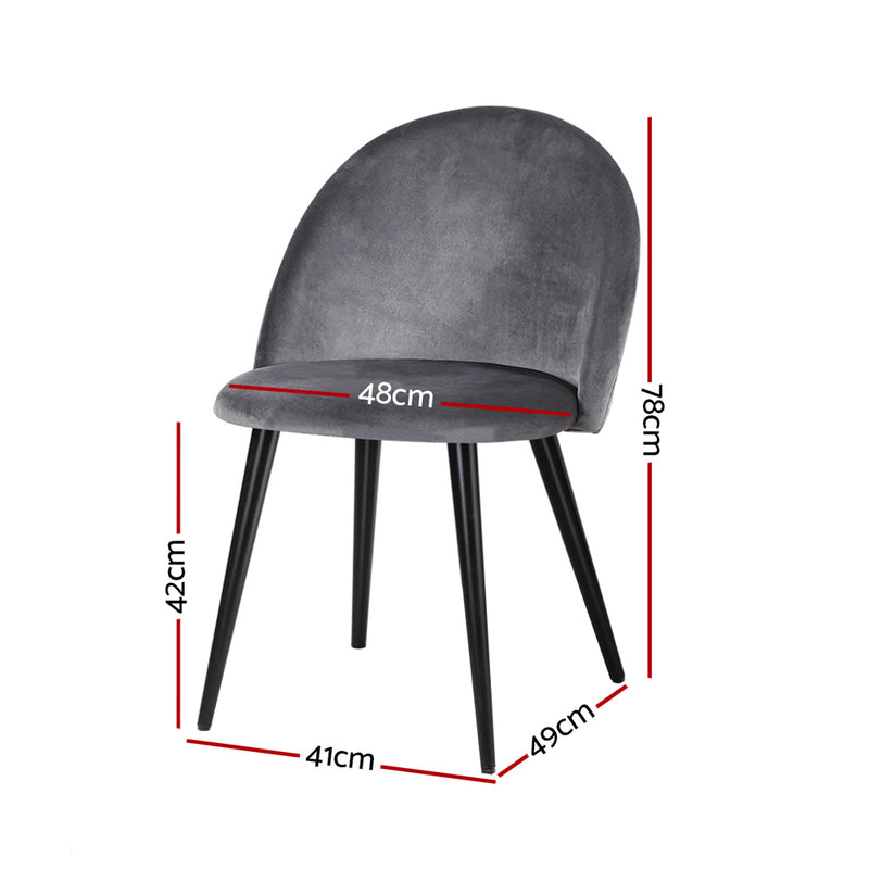 4 x Velvet Dining Chairs – Solid Curved Back, Dark Grey