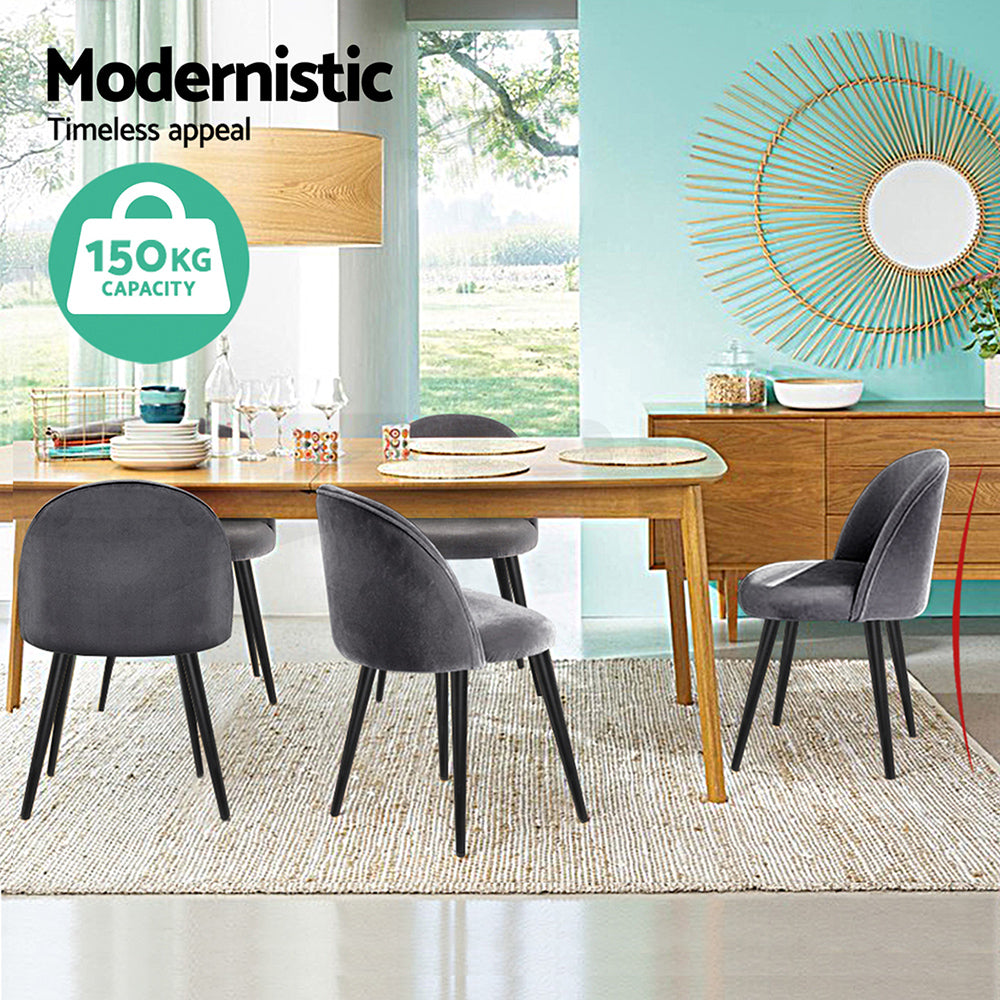 Serano Velvet Curved Back Dining Chairs – Dark Grey – Set of 4