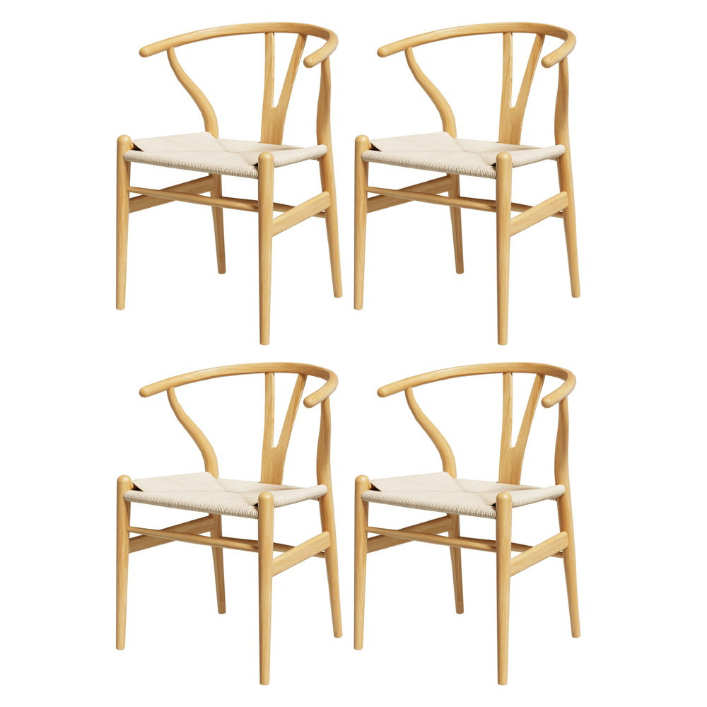 Atlas 1 Set of 4 Dining Chairs Wooden Rattan Seat Wishbone Back