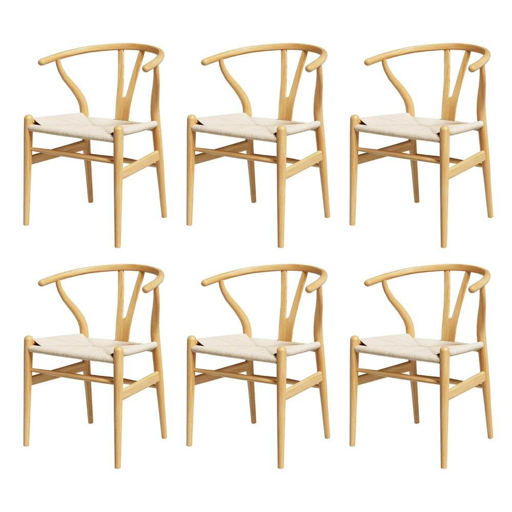 Rowan 1 Set of 6 Dining Chairs Wooden Rattan Seat Wishbone Back