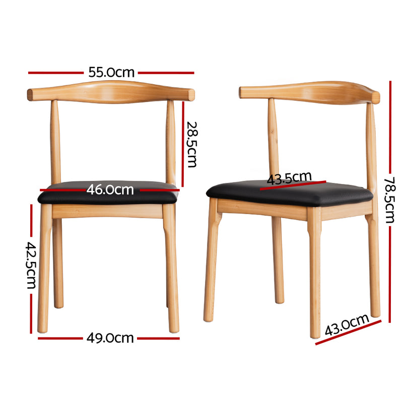4 x Leather Dining Chairs – Rubber Wood, Black Seat