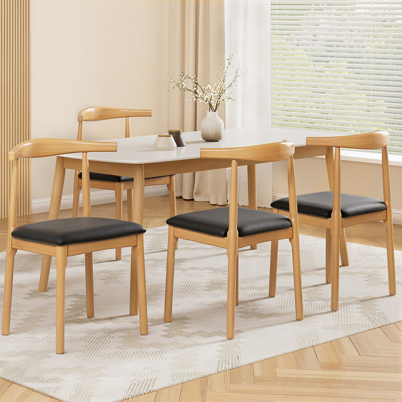 4 x Leather Dining Chairs – Rubber Wood, Black Seat