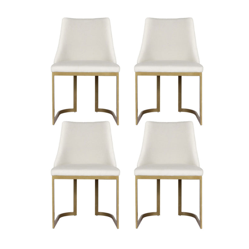 4 x Linen Dining Chairs – Beige with Timber Frame