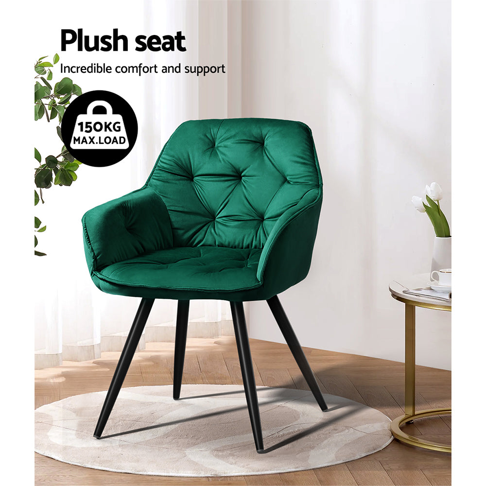 Calivia Velvet Diamond Tufted Armchair – Green – Set of 2