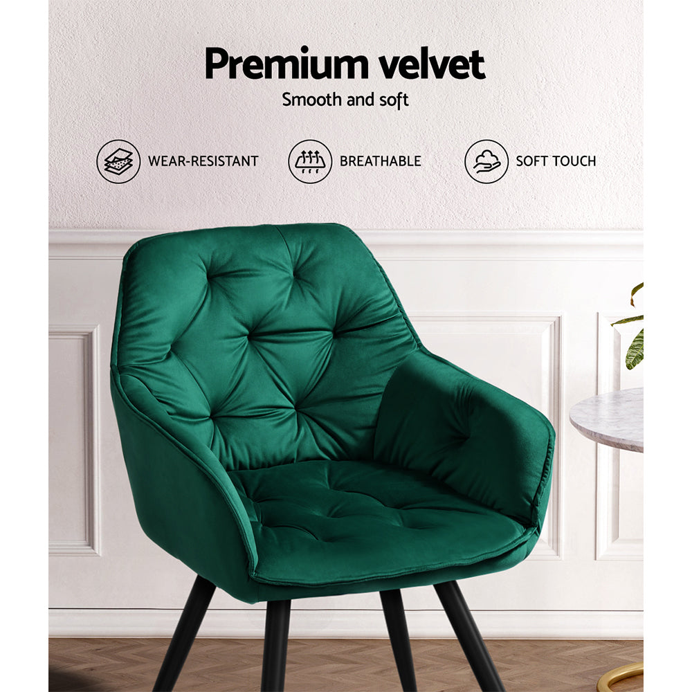 Calivia Velvet Diamond Tufted Armchair – Green – Set of 2