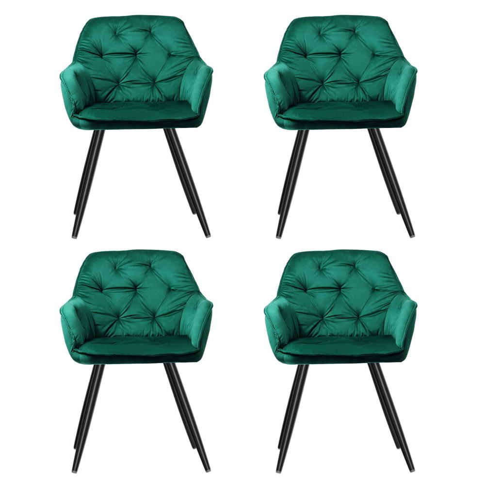 Delia Velvet Armchairs – Green – Set of 4