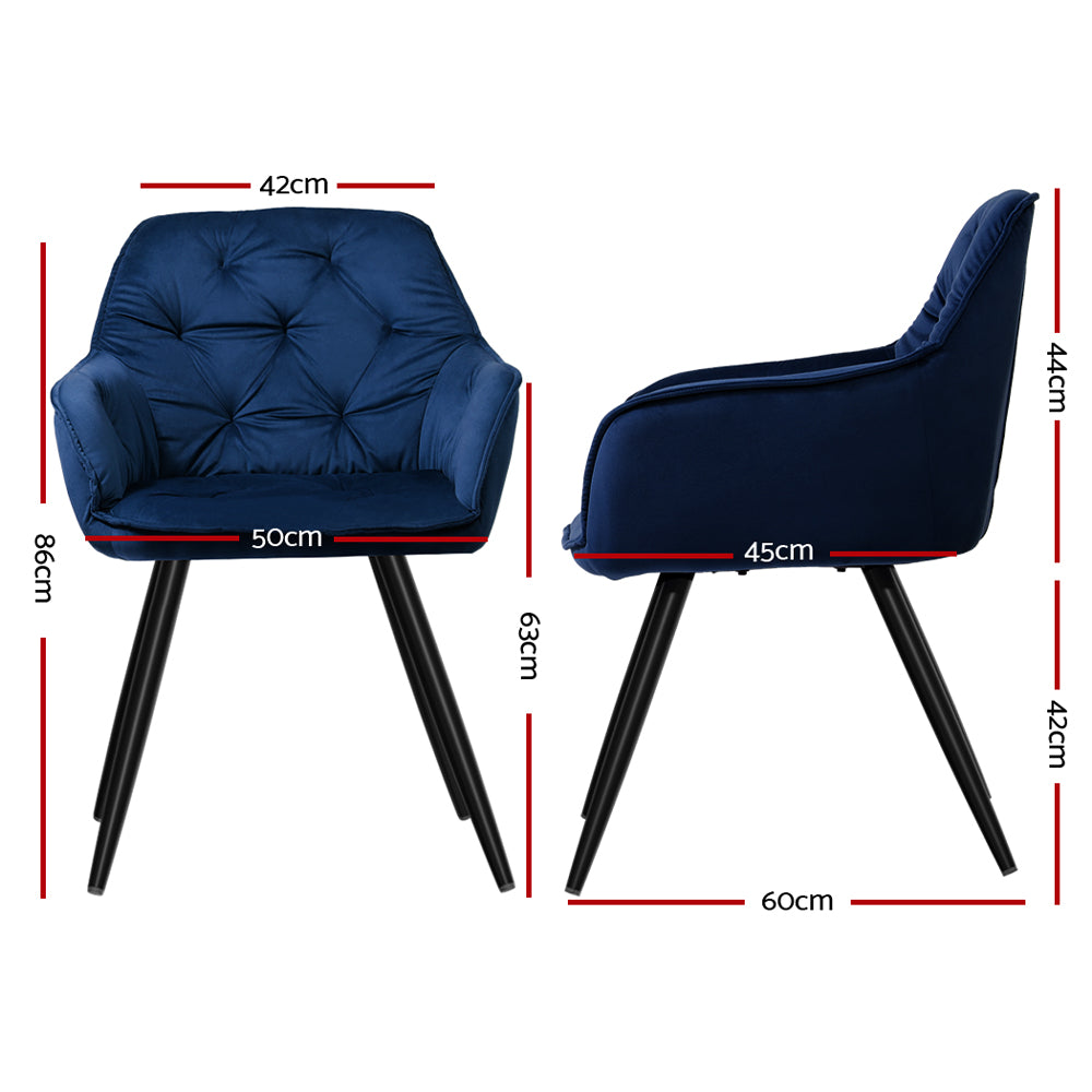 Calivia Velvet Diamond Tufted Armchair – Blue – Set of 2