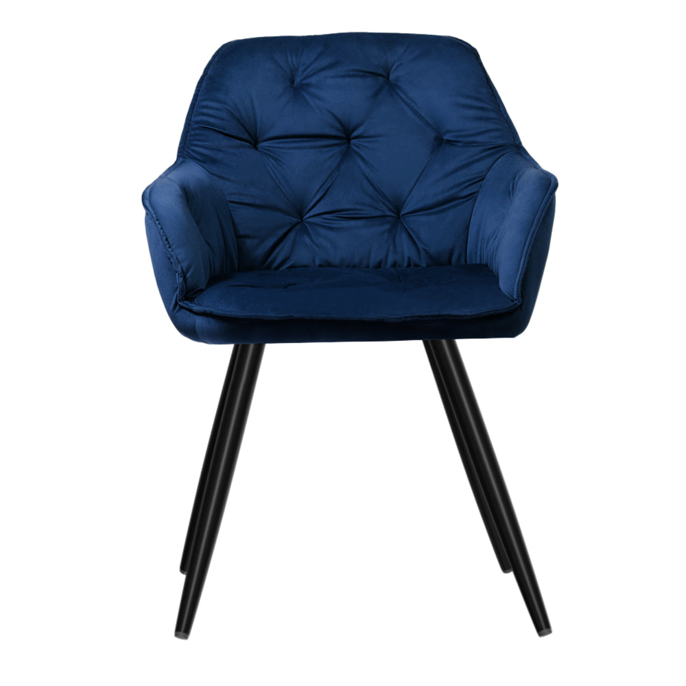 Calivia Velvet Diamond Tufted Armchair – Blue – Set of 2