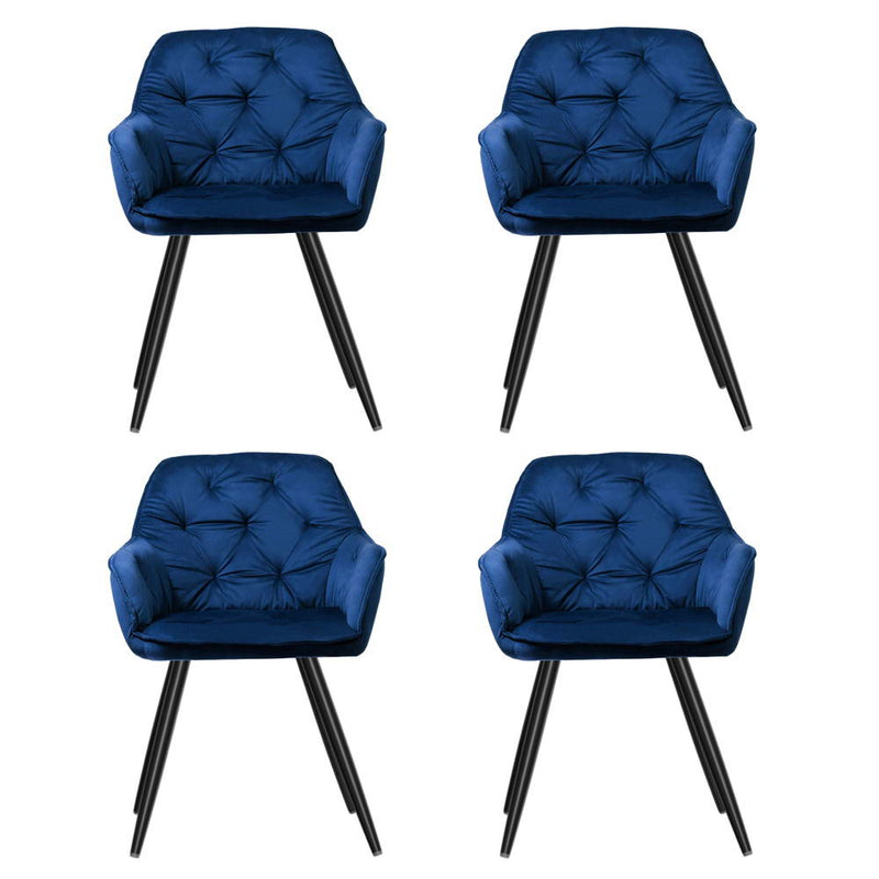4 x Velvet Armchairs – Diamond Tufted Back, Blue Finish