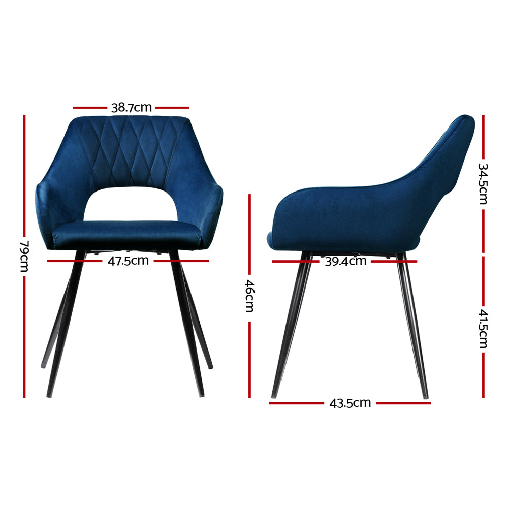 Caitlee Velvet Hollow Armchair – Blue – Set of 2