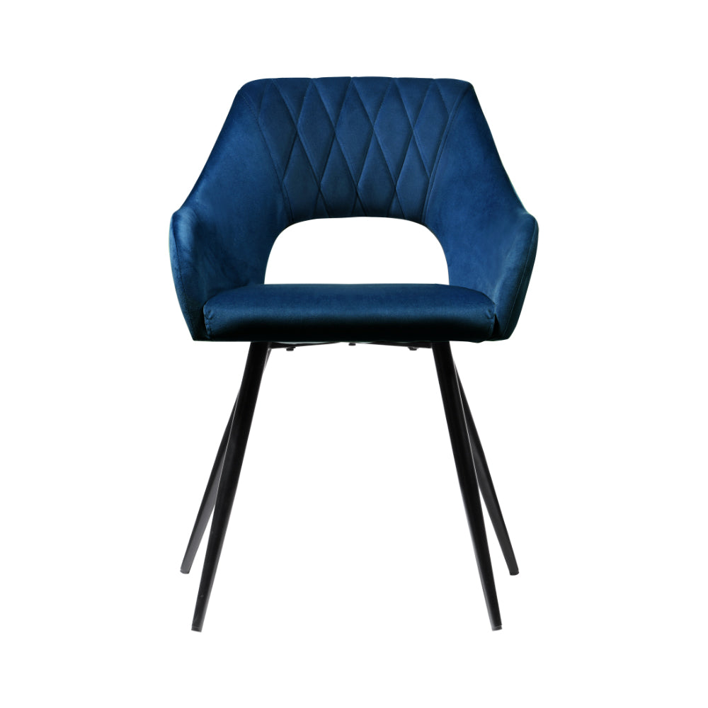 Caitlee Velvet Hollow Armchair – Blue – Set of 2