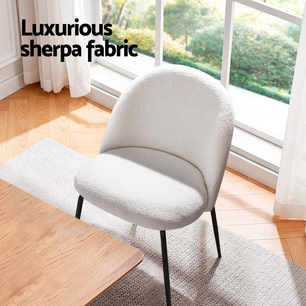 Tofa Sherpa Bouclé Dining Chairs – White – Set of 4