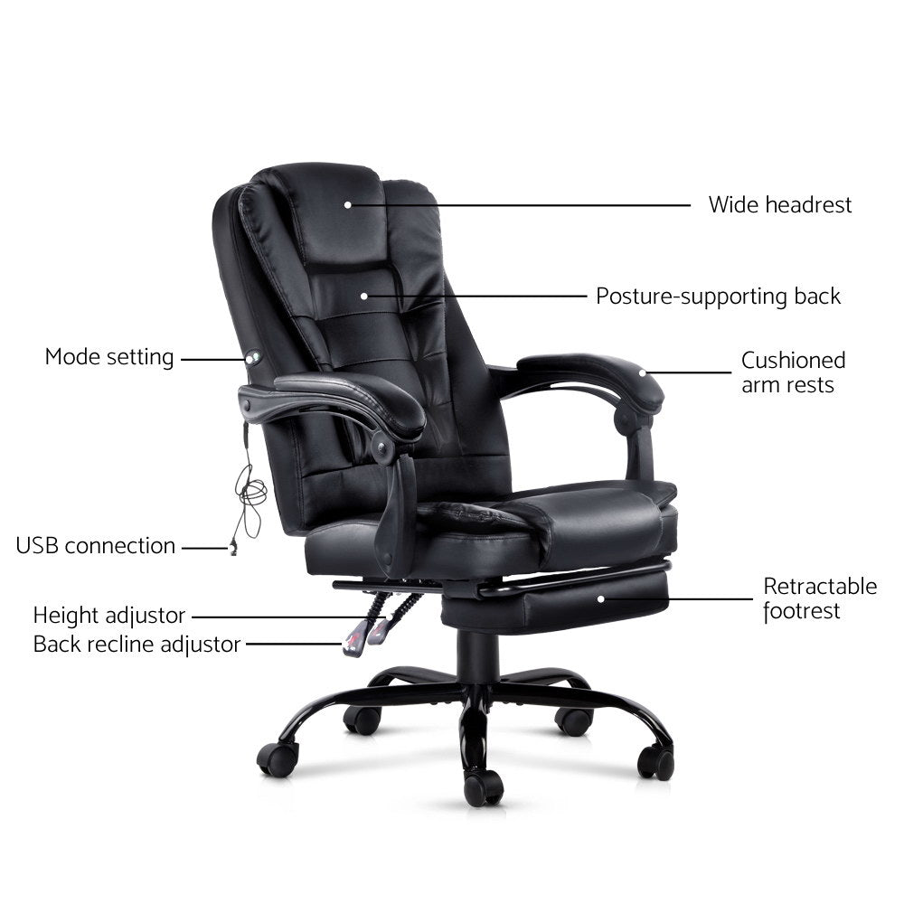 Haven Electric Massage Office Chair with Footrest – Black