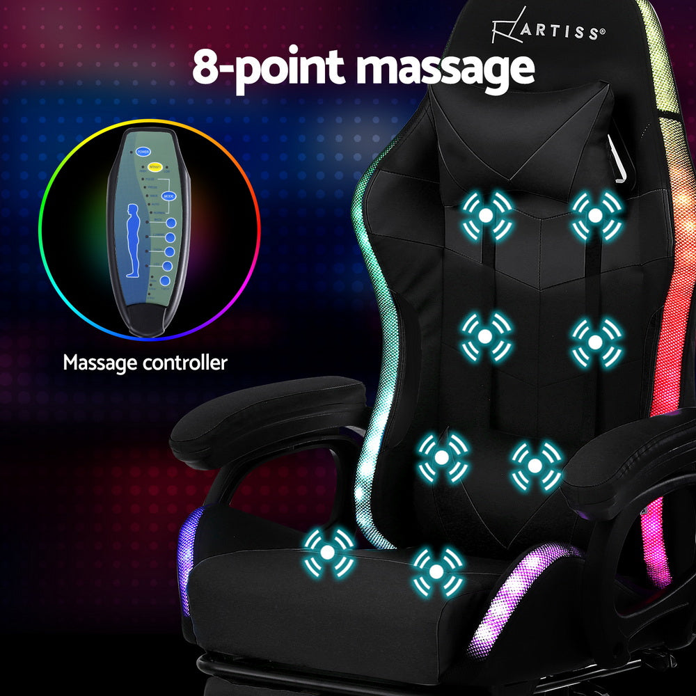 Nexus Gaming Chair with RGB LED & Massage – Black – Standard