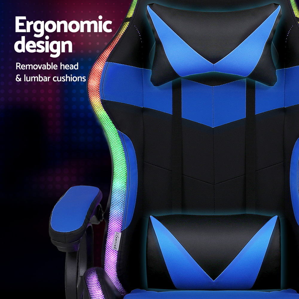 Nexus Gaming Chair with RGB LED & Massage – Blue – Standard