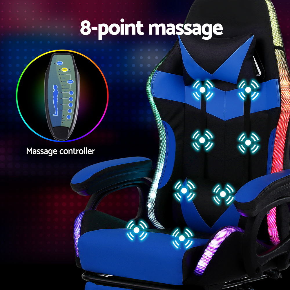 Nexus Gaming Chair with RGB LED & Massage – Blue – Standard