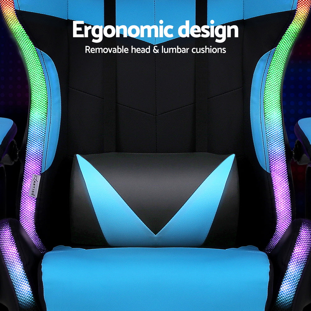 Nexus Gaming Chair with RGB LED & Massage – Cyan – Standard