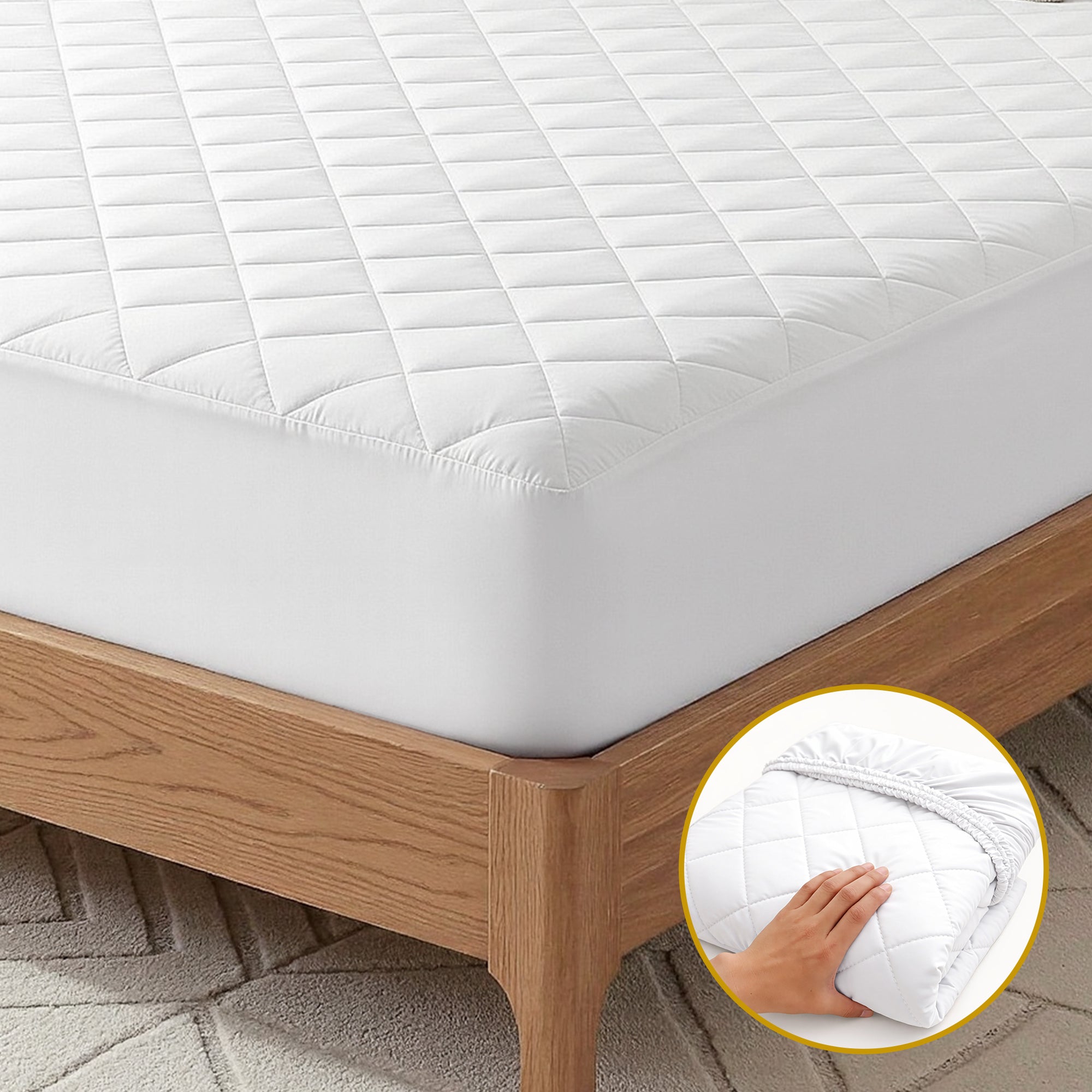 Giselle Waterproof Mattress Protector 100% Cotton Quilted Fitted Cover – King Single