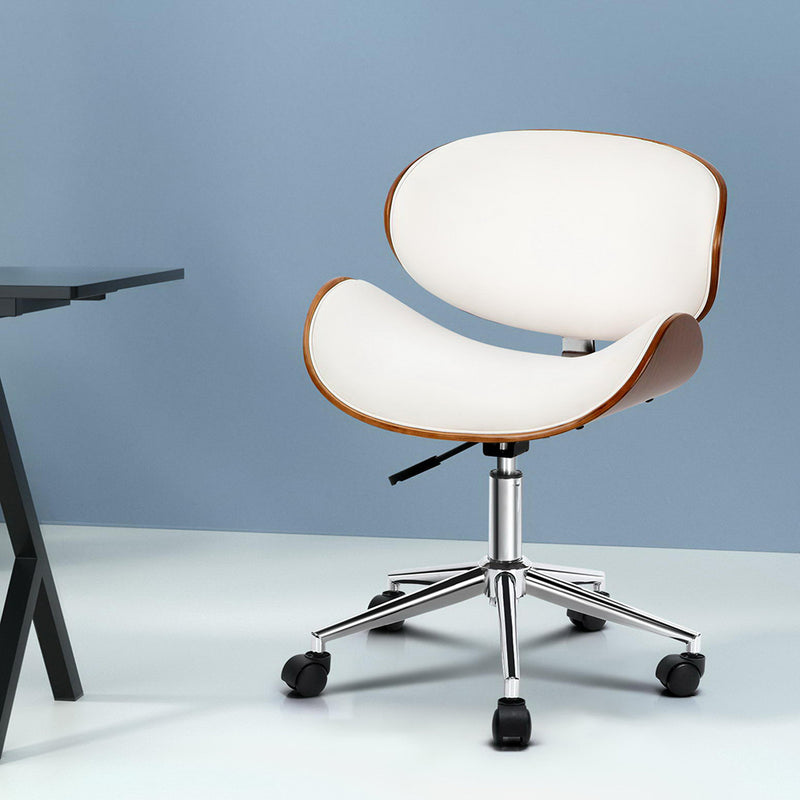 Wooden & Leather Office Chair - White