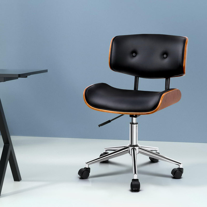 Wooden & Fabric Office Chair - Black