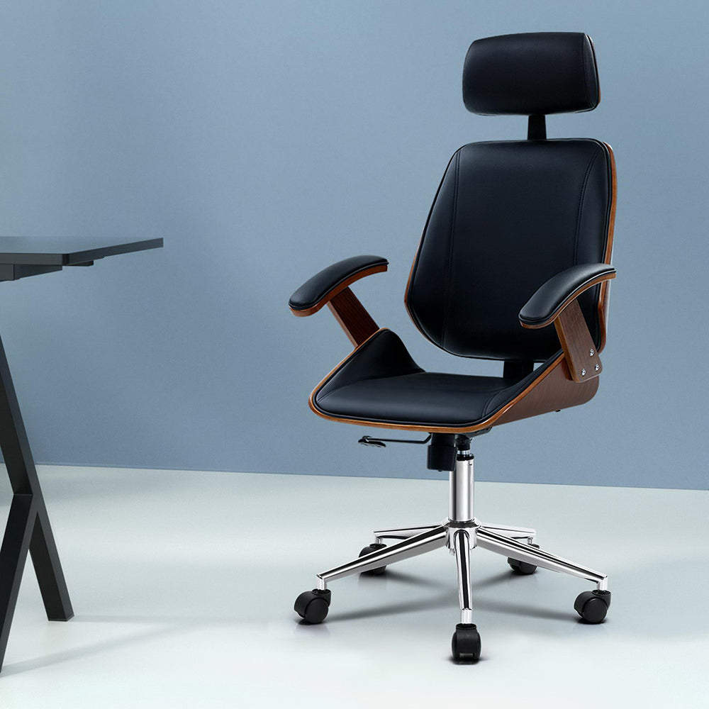 Cove Wooden Office Chair Leather Seat Black