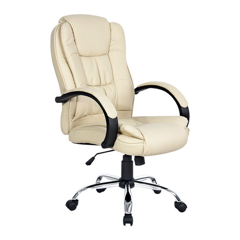 Leather Office Chair with Tilt – Beige