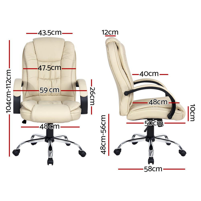 Leather Office Chair with Tilt – Beige