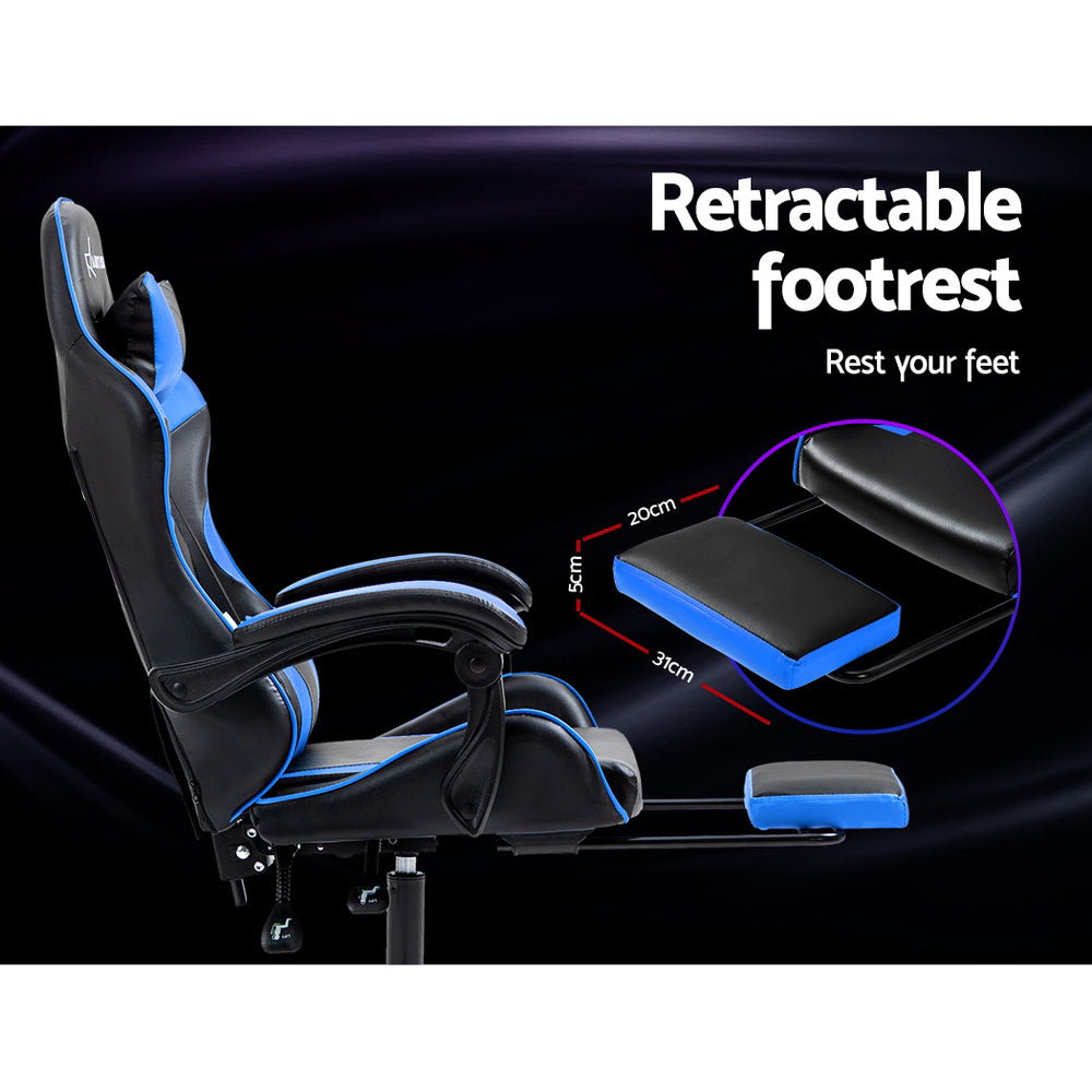 Comfy Gaming Chair with Footrest – Blue – Standard
