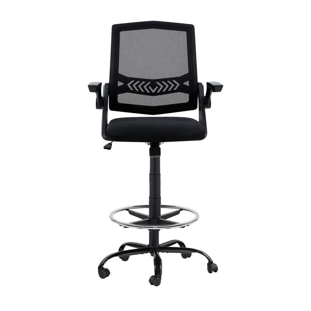 Veren Mesh Drafting Stool with Footrest – Black – Standard