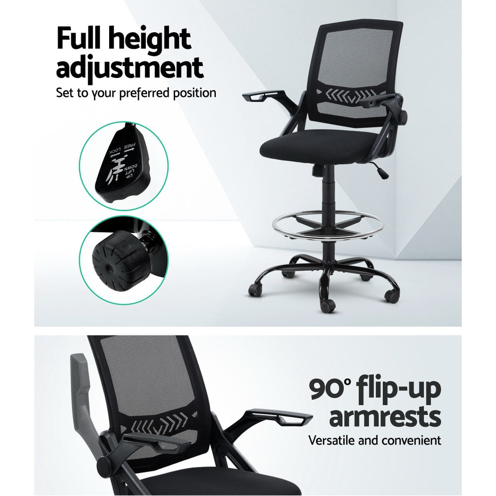 Veren Mesh Drafting Stool with Footrest – Black – Standard