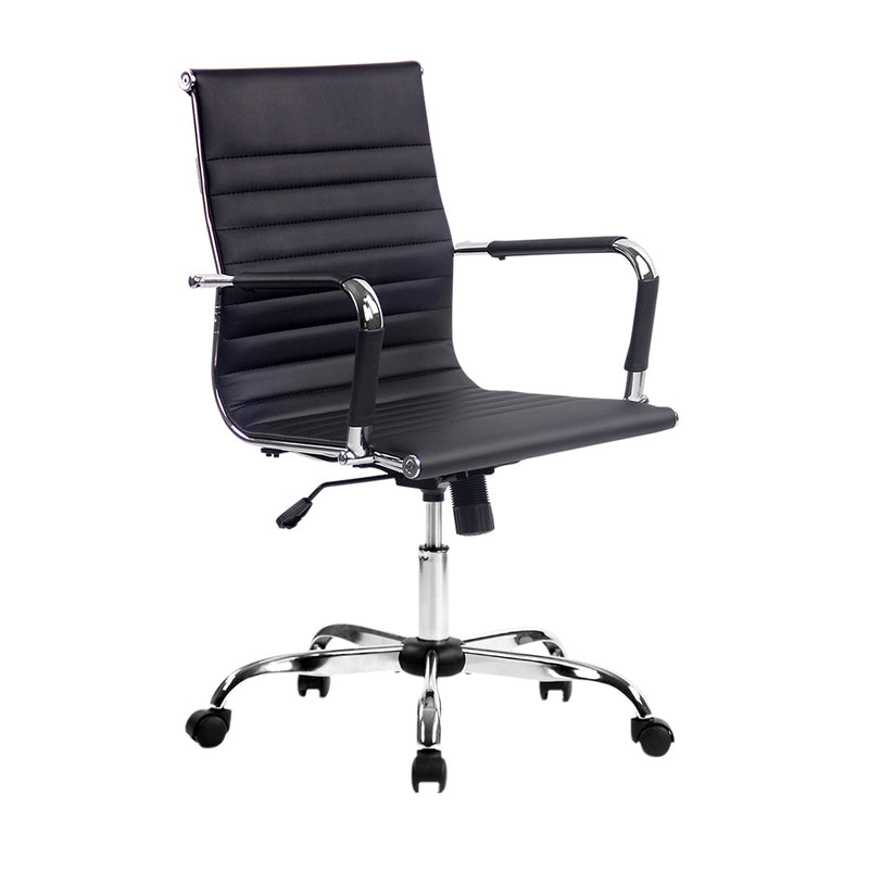 Artiss Office Chair PU Leather Mid Back Black