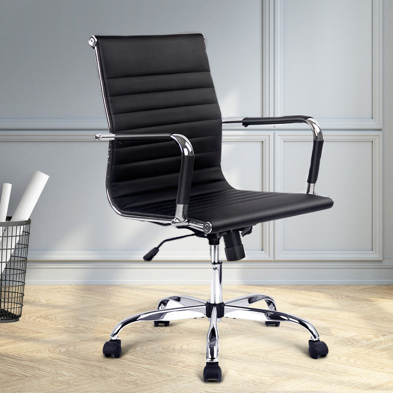 Leather Mid Back Office Chair - Black