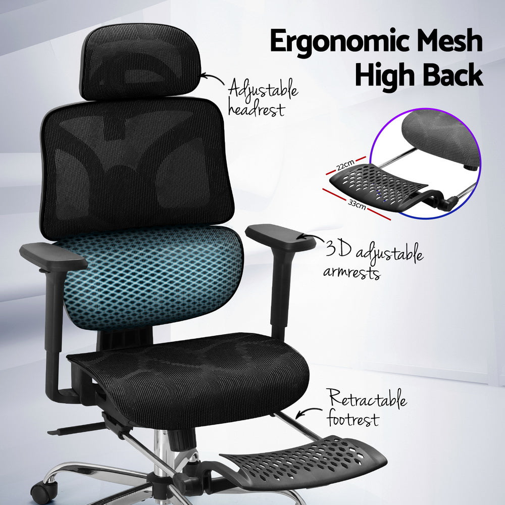 Zenith Ergonomic Office Chair with Footrest – Black – Standard