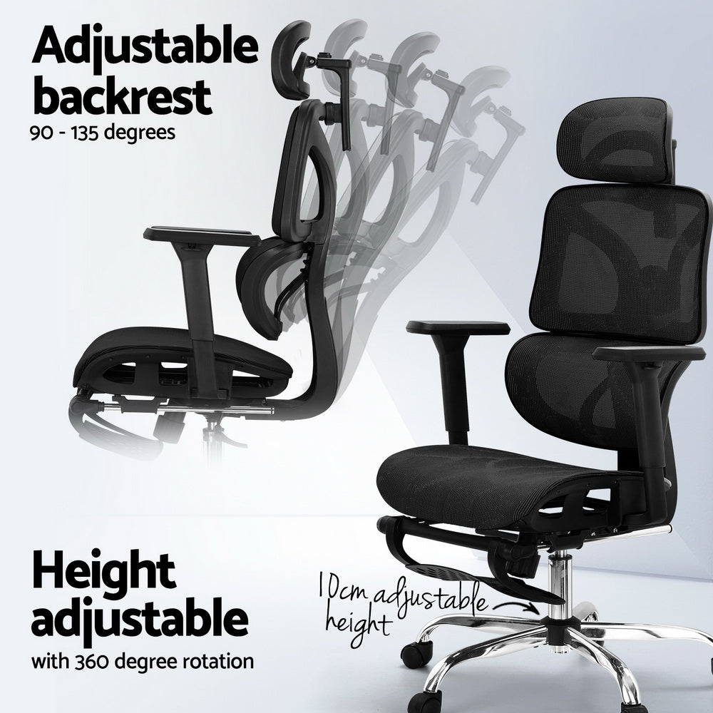 Zenith Ergonomic Office Chair with Footrest – Black – Standard