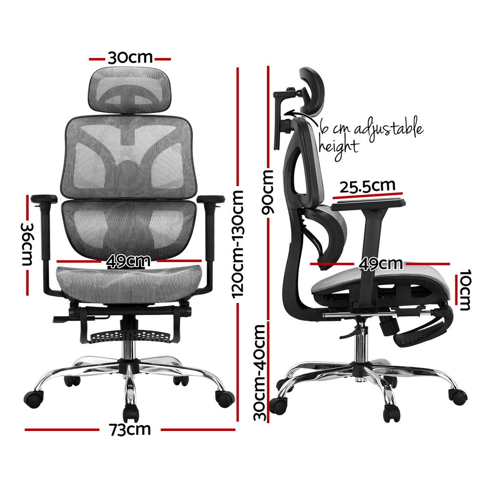 Zenith Ergonomic Office Chair with Footrest – Grey – Standard