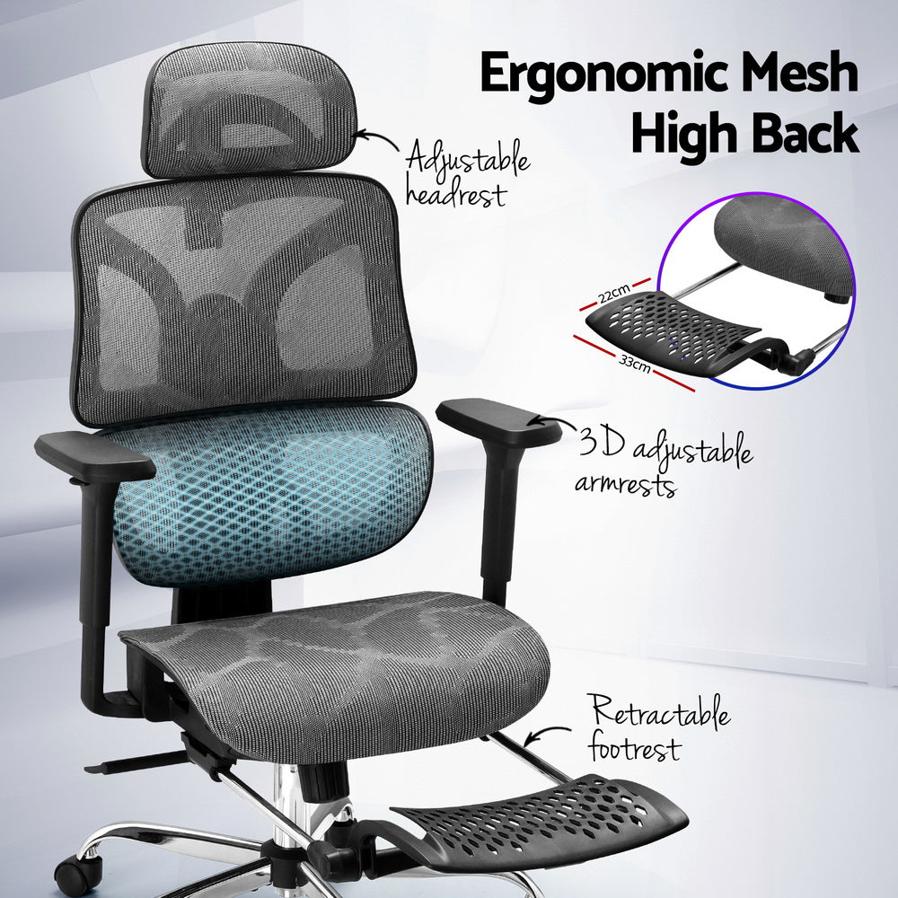 Zenith Ergonomic Office Chair with Footrest – Grey – Standard