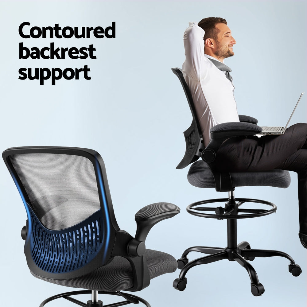 Kendron Drafting Office Chair – Grey Mesh Design