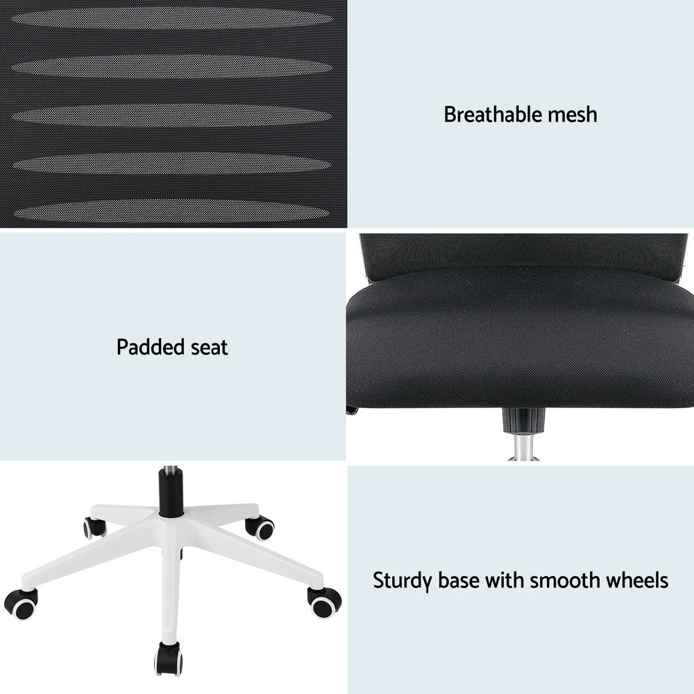 Kairo Ergonomic Mesh Office Chair – Black & White – Mid Back