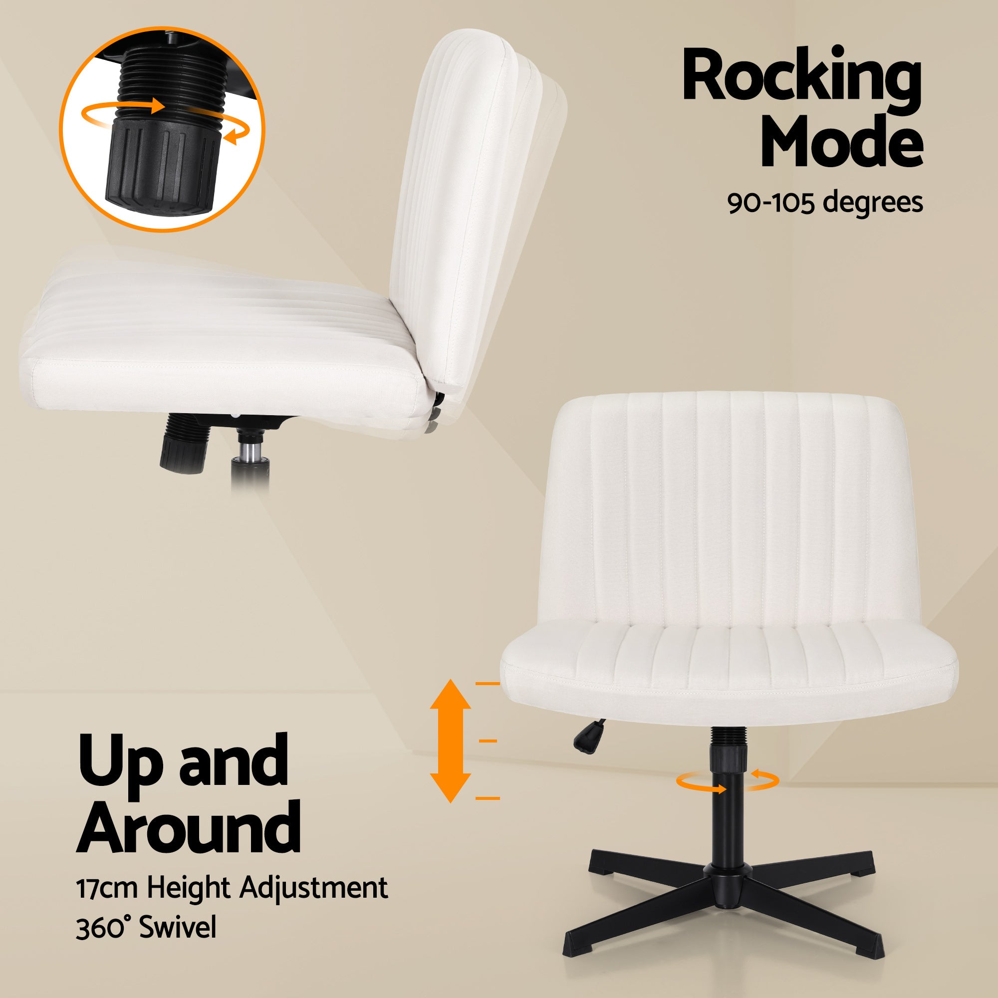 Alderon Cross-Legged Office Chair – Beige – No Wheels