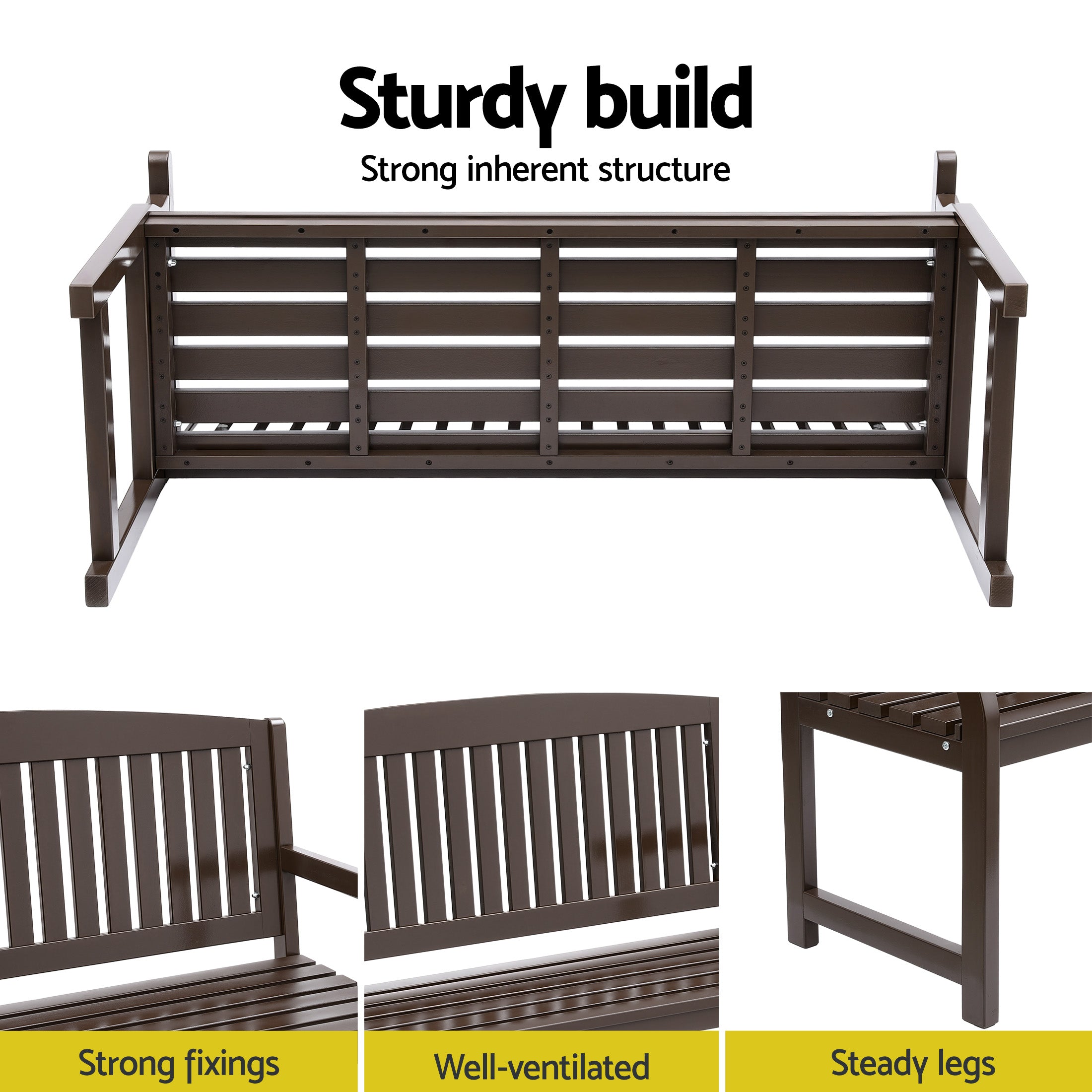 Hudson Garden Bench – Brown – 2 Seater