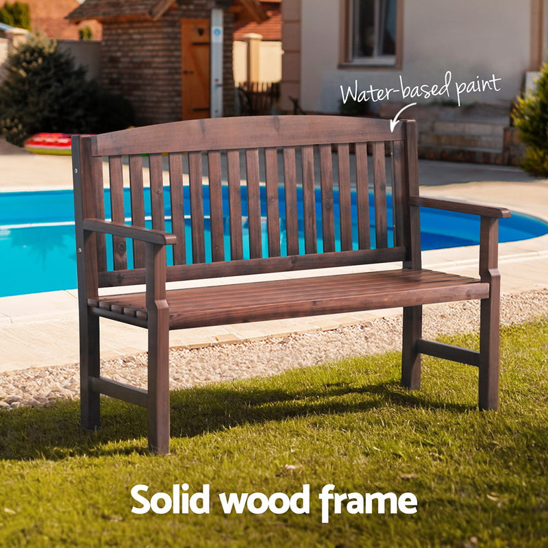 2-Seater Wooden Garden Bench – Lounge Chair, Brown Finish